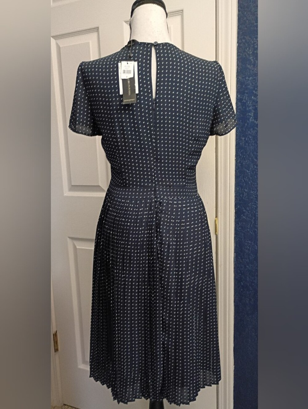 Banana Republic Navy and White Polka Dot Fit-and-Flare Dress - Picture 2 of 9